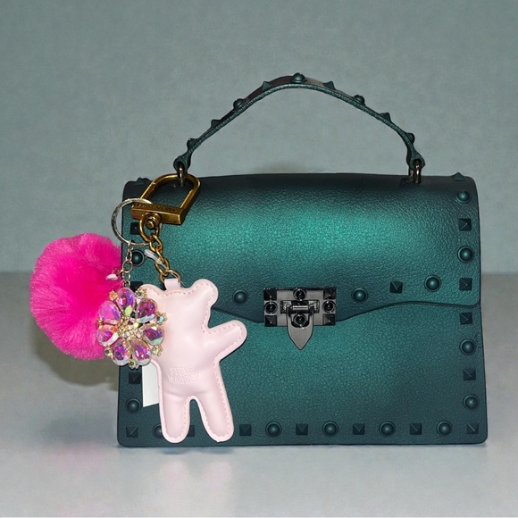 Steve Madden Handbags - Steve Madden Pink Bear / Pom Pom Bling Bag Charm NWT